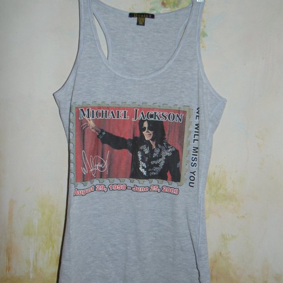 Michael Jackson Beloved King of Pop Graphic Tank Top T-Shirt Womens Gray RIP - Picture 10 of 10